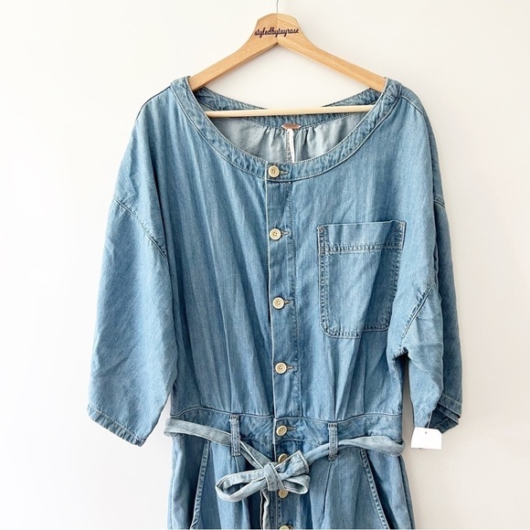 Free People Marley Medium Wash Denim Half Sleeve Jumpsuit - Picture 6 of 13